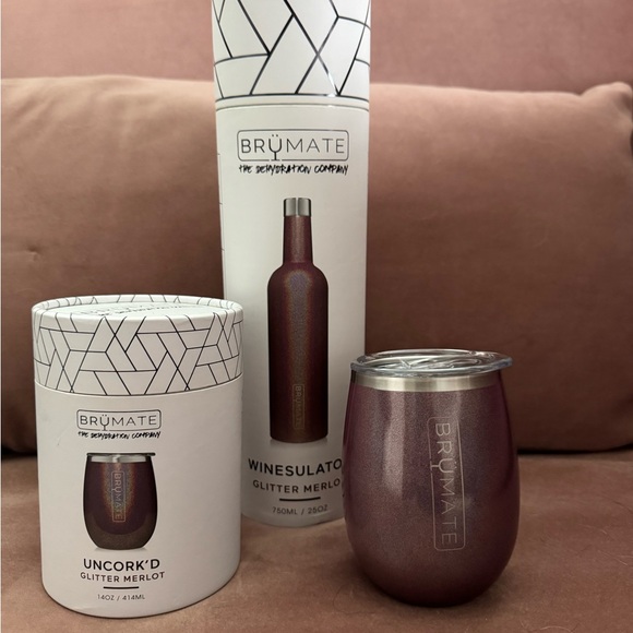 Glitter Merlot Wine Tumbler and matching tumblers, new never used.